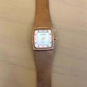 Skagen rose gold watch with steel mesh band
